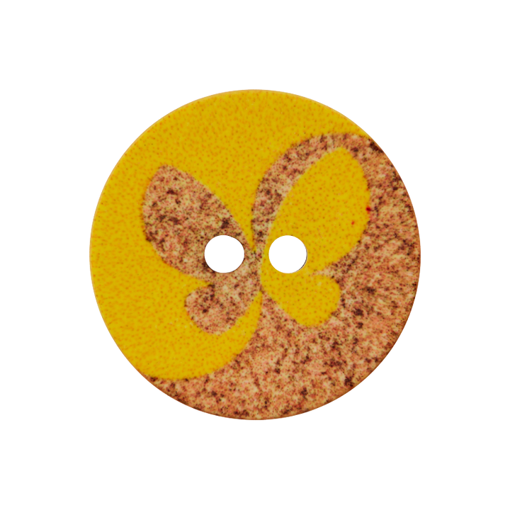Polyester button 2-holes, Butterfly, 20mm, yellow