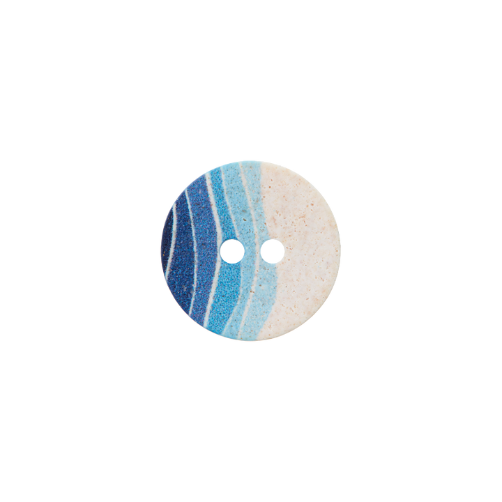 Polyester button 2-holes, Stripes, 15mm, blue