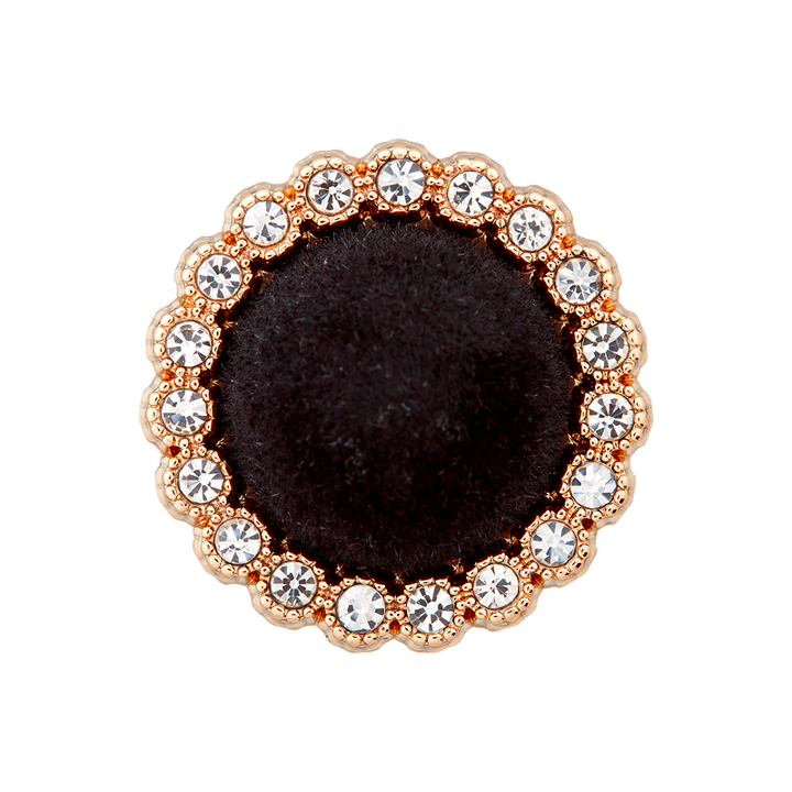 Bouton métal/strass pied, 20mm, or