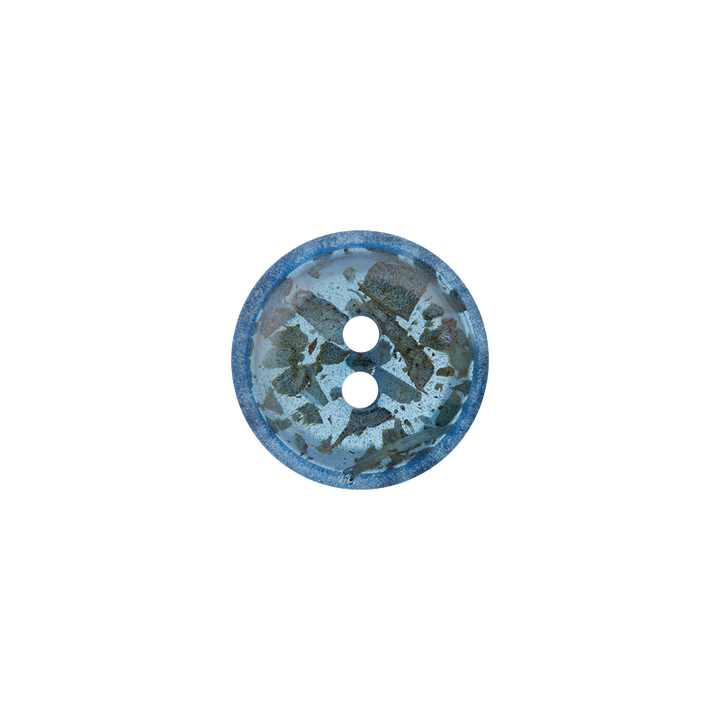Пуговица из чая/полиэстера, с 2 отверстиями, переработанная из вторсырья, 15мм, синий цвет