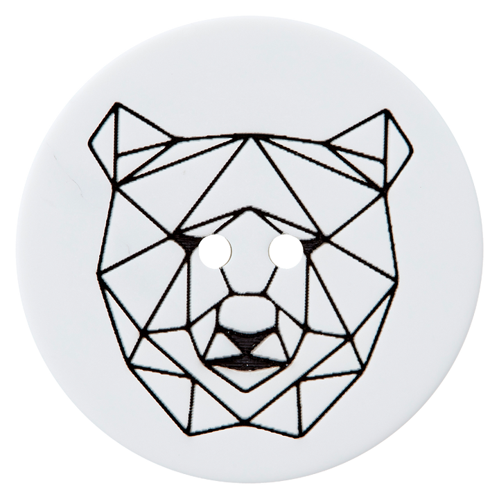 Polyester button 2-holes, geometric bear, 28mm, white/black