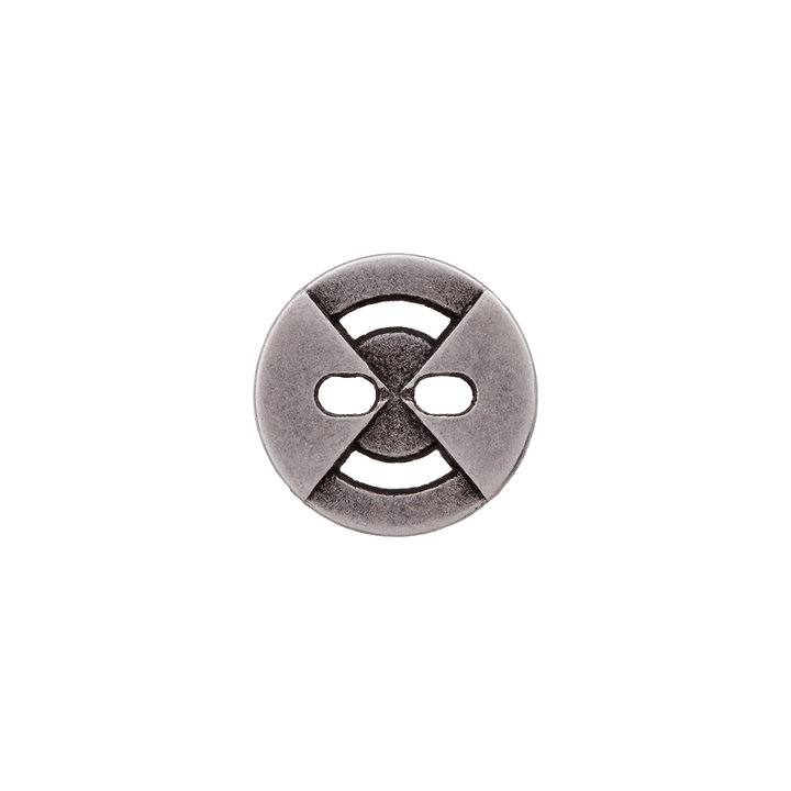 Metallknopf 2-Loch, 15mm, altsilber