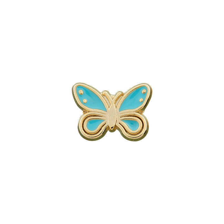 Bouton métal/polyester pied, Papillon, 11mm, turquoise foncé