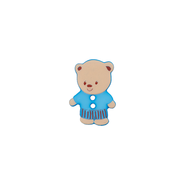 Polyester two-hole button Bear 15mm blue