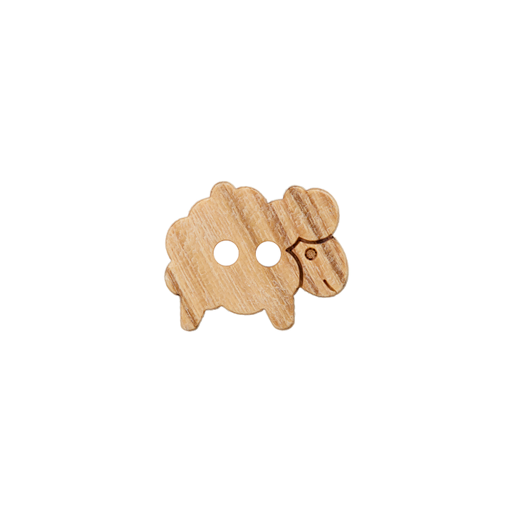 Wood button 2-holes, Sheep, 15mm, beige