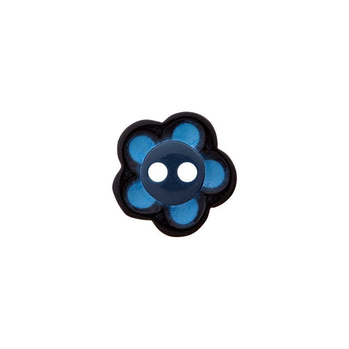Polyesterknopf 2-Loch, Blume, 12mm, hellblau