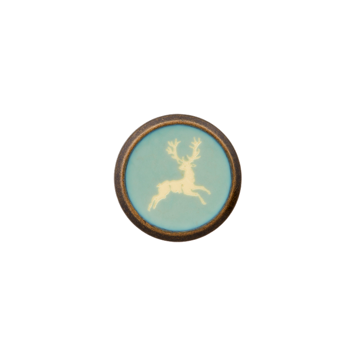 Metal/polyester button shank, Deer, 18mm, light blue