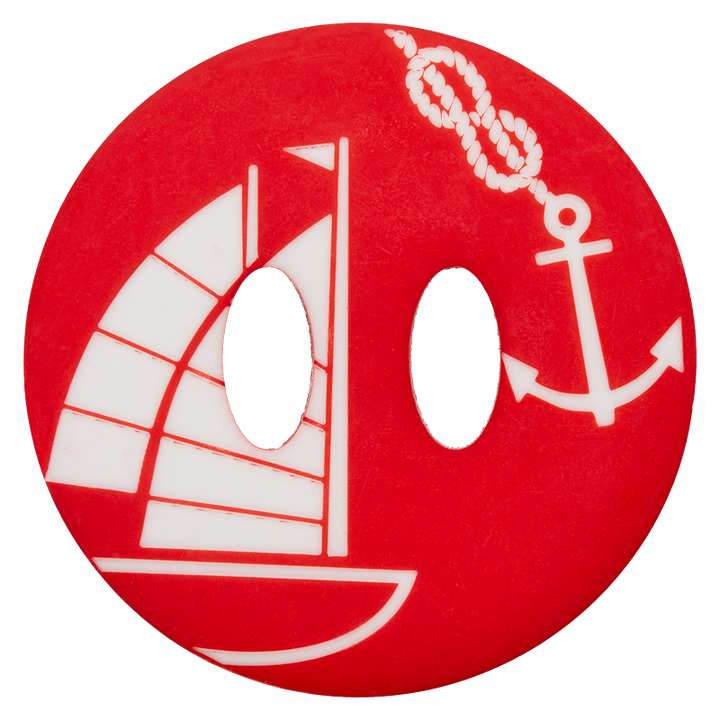 Polyester button 2-holes, 38mm, Saililng boat, red