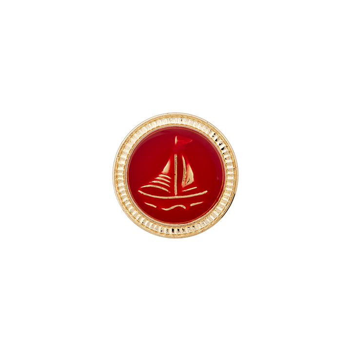 Polyesterknopf Öse, metallisiert, Segelboot, 15mm, rot