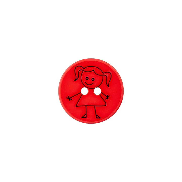 Пуговица «Девочка», из полиэстера, с 2 отверстиями, 15 мм, красный цвет