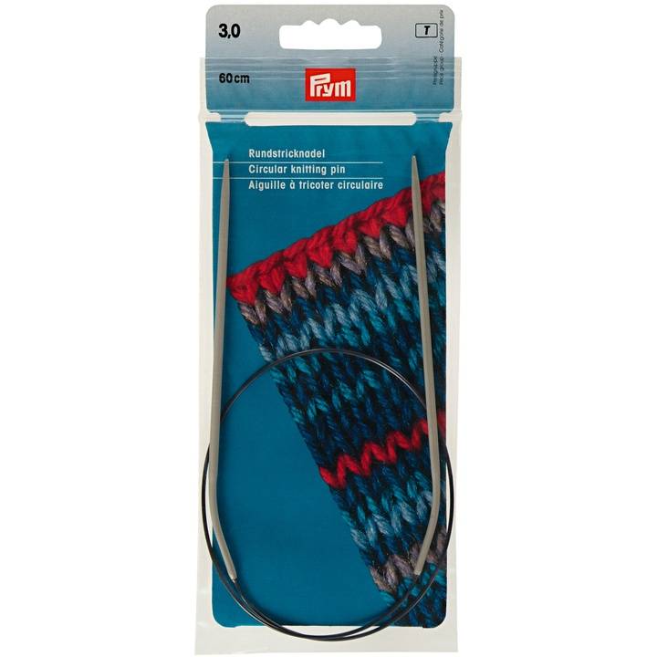 Circular knitting needles, aluminium, 60cm, 3.00mm, grey