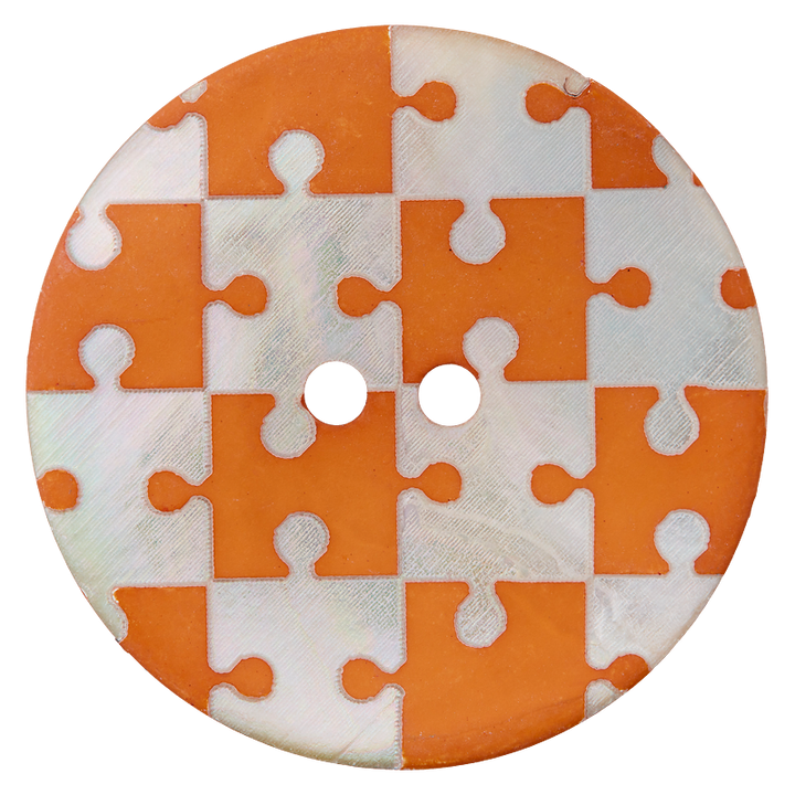 Bouton nacre 2-trous, Puzzle, 28mm, orange