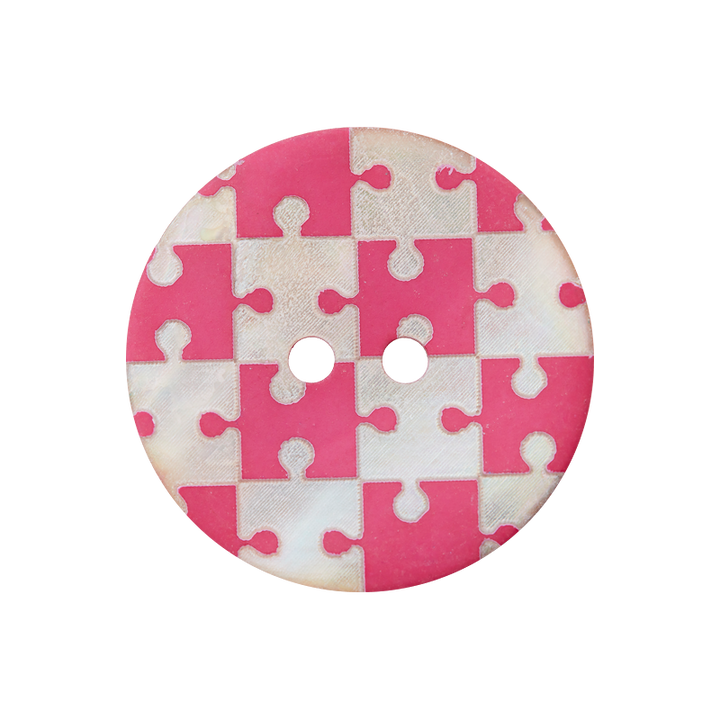 Пуговица перламутровая, с 2 отверстиями, Пазл, 23 мм, цвет розовый, яркий