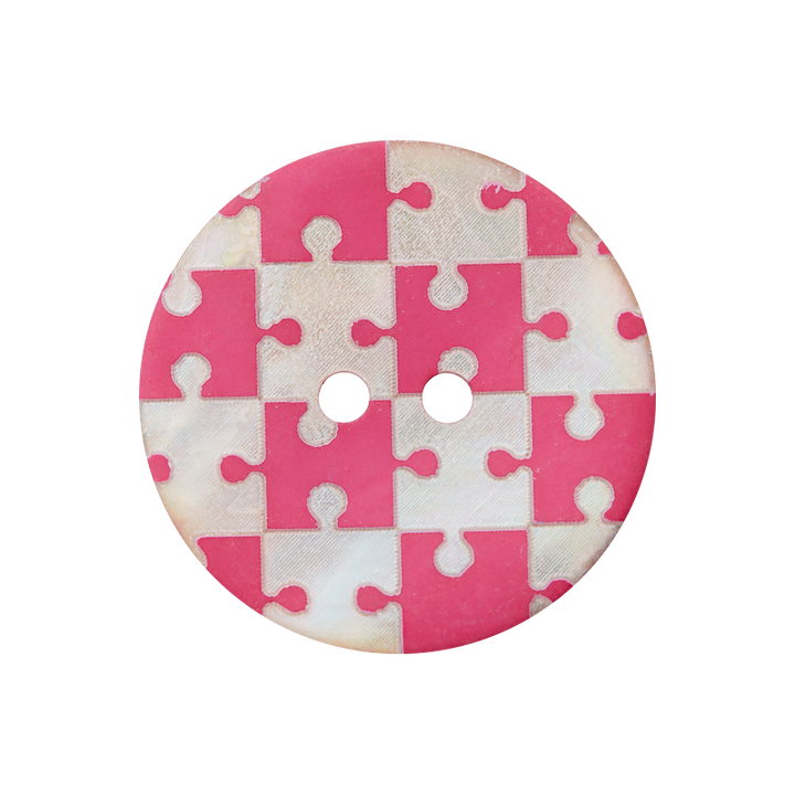 Bouton nacre 2-trous, Puzzle, 23mm, fuchsia