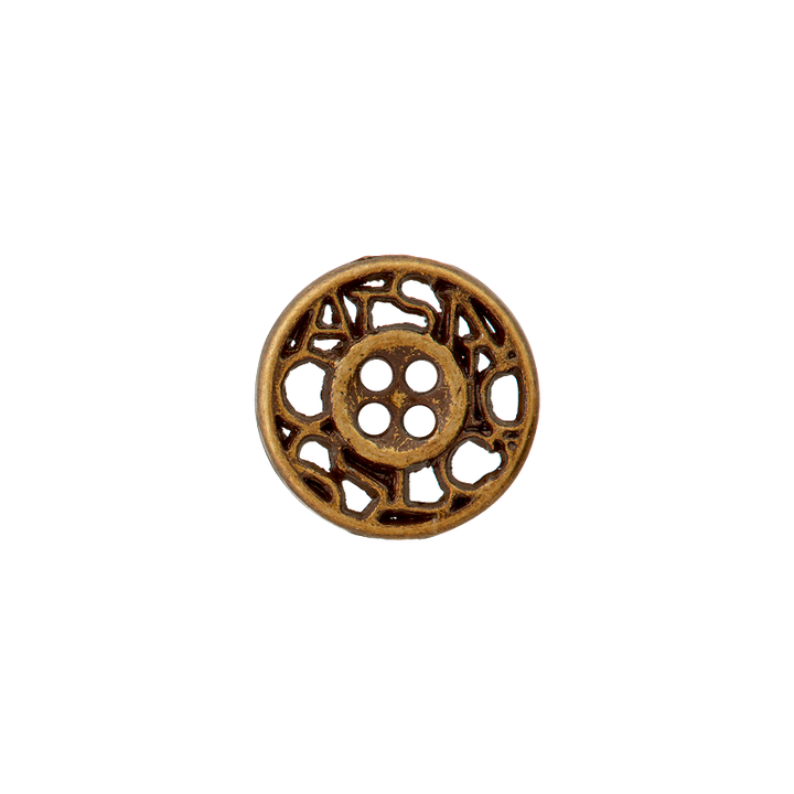 Metal button 4-holes, 12mm, antique brass
