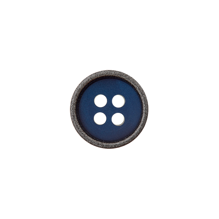 Bouton polyester4-trous métalliesés 9mm bleu