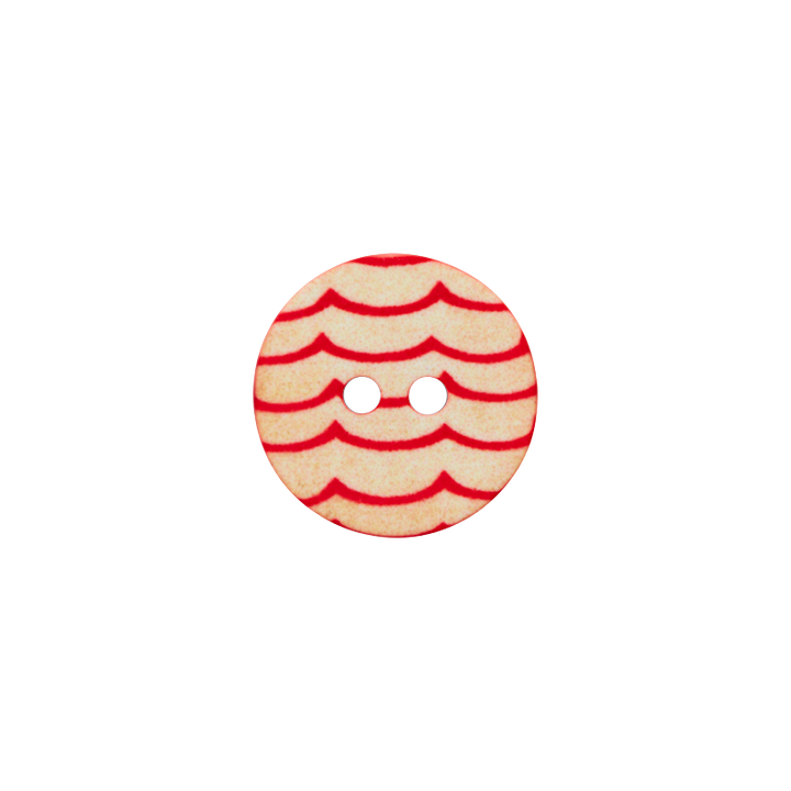 Polyester button 2-holes, Waves, 15mm, red