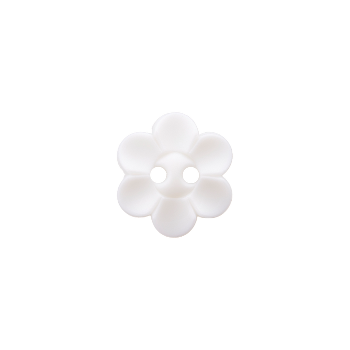 Polyester button 2-holes, Flower, 12mm, white