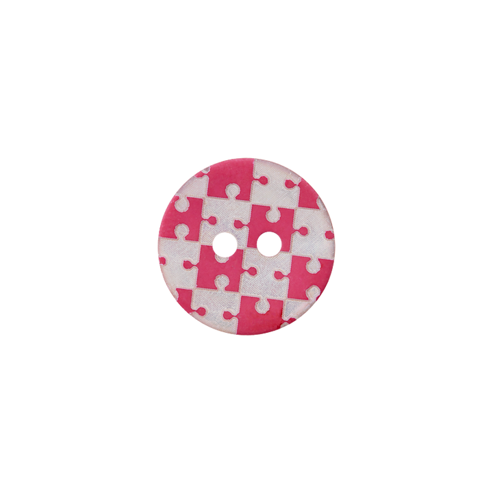 Mother of Pearl button 2-holes, Puzzle, 15mm, pink