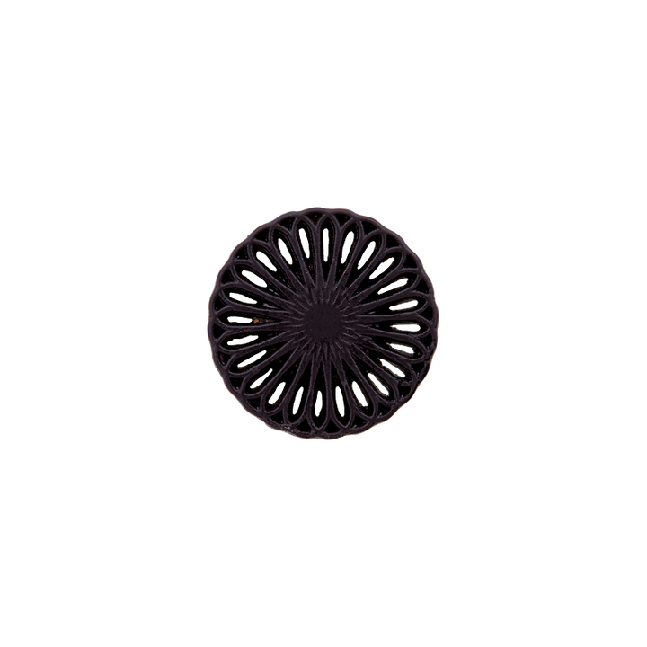 Metal button shank, Flower, 15mm, black copper