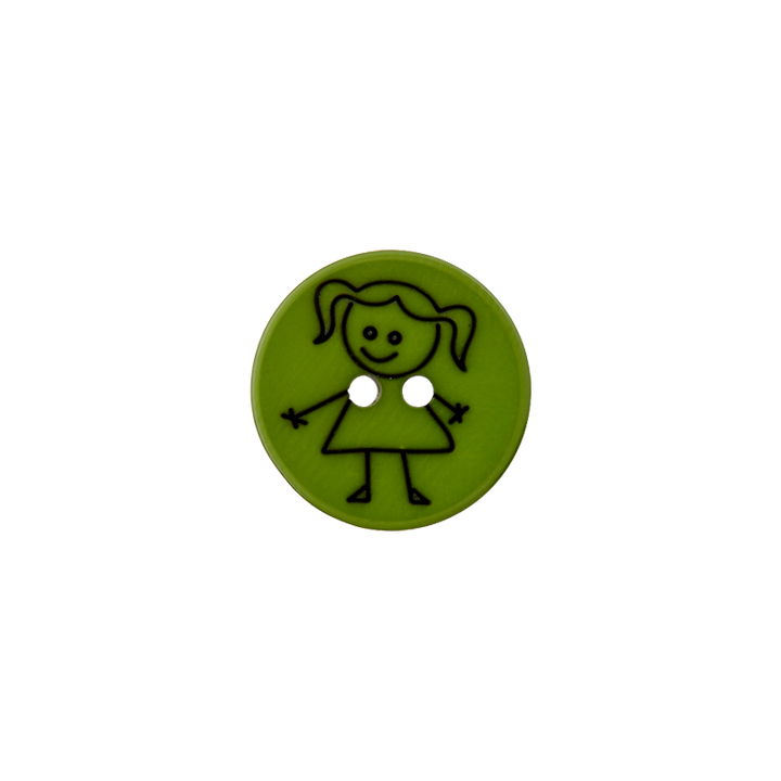 Пуговица «Девочка», из полиэстера, с 2 отверстиями, 15 мм, зеленый, средний цвет