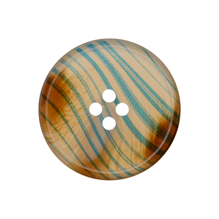 Polyesterknopf 4-Loch, Streifen, 20mm, dunkeltürkis