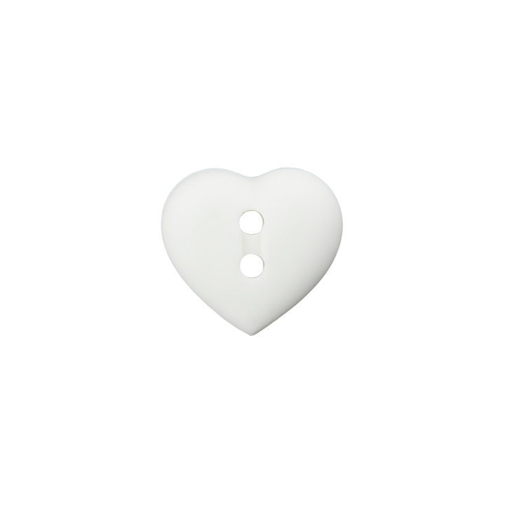 Bouton polyester 2-trous coeur 15mm blanc