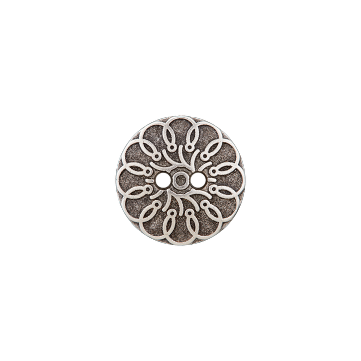 Metal button 2-holes, Flower, 15mm, antique silver