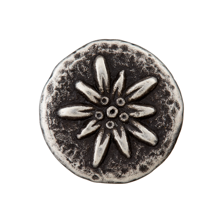 Bouton métal pied edelweiss 23mm argent