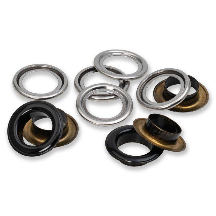 Eyelets with washers, 11 mm, black/silver-coloured