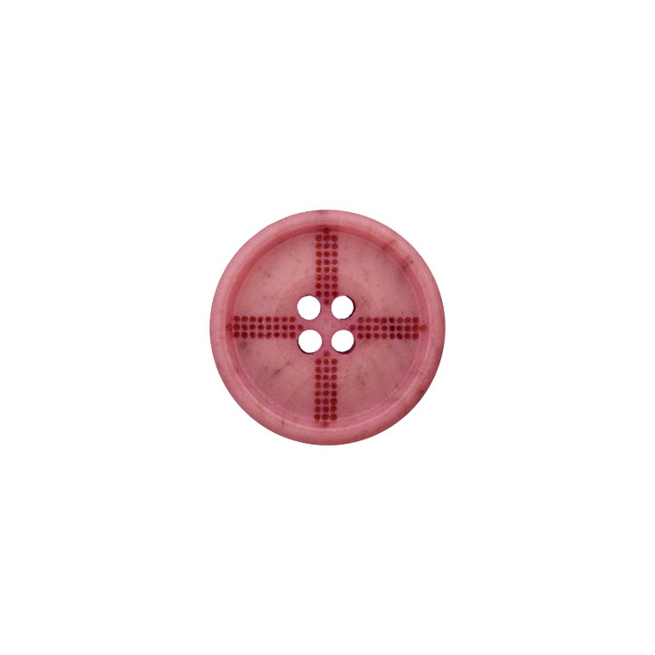 Bouton corne/polyester 4-trous, recyclé, 18mm, vieux rose