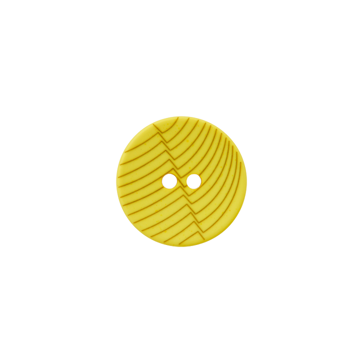 Polyesterknopf 2-Loch, Linien, 18mm, gelb