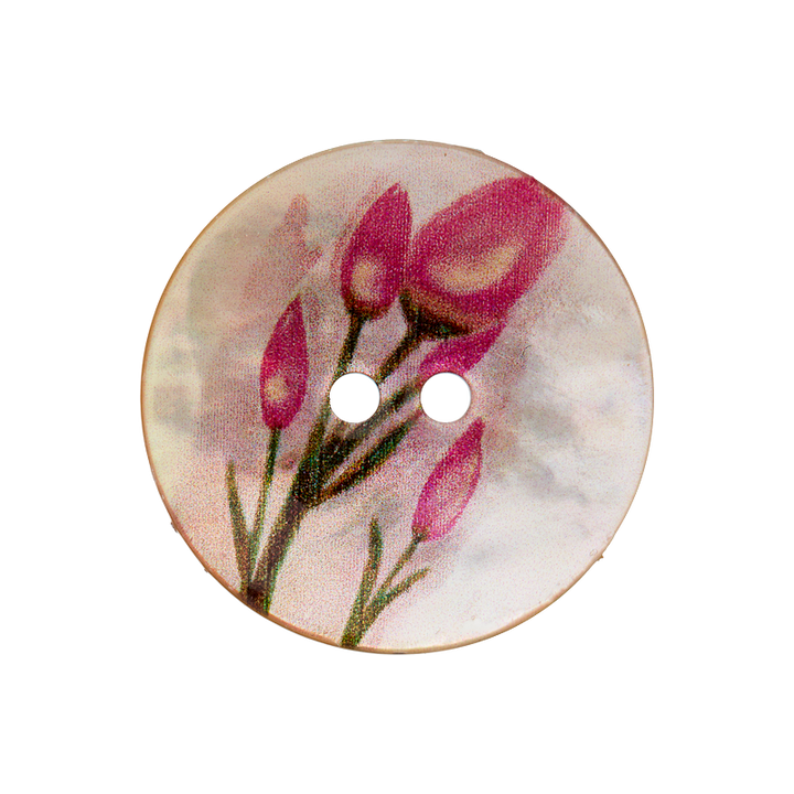 Bouton nacre 2-trous, Fleur, 23mm, fuchsia