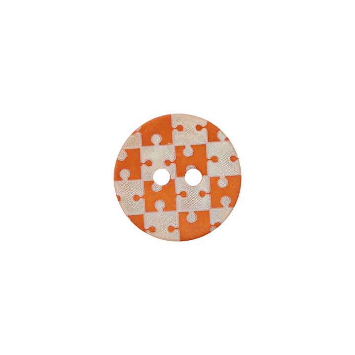 Bouton nacre 2-trous, Puzzle, 15mm, orange