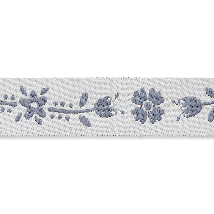 Galon jacquard Fleurs, 15mm, blanc