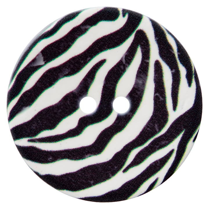 Coconut button 2-holes, Zebra print, 30mm, multicoloured