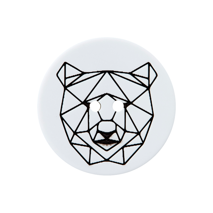 Polyester button 2-holes, geometric bear, 23mm, white/black