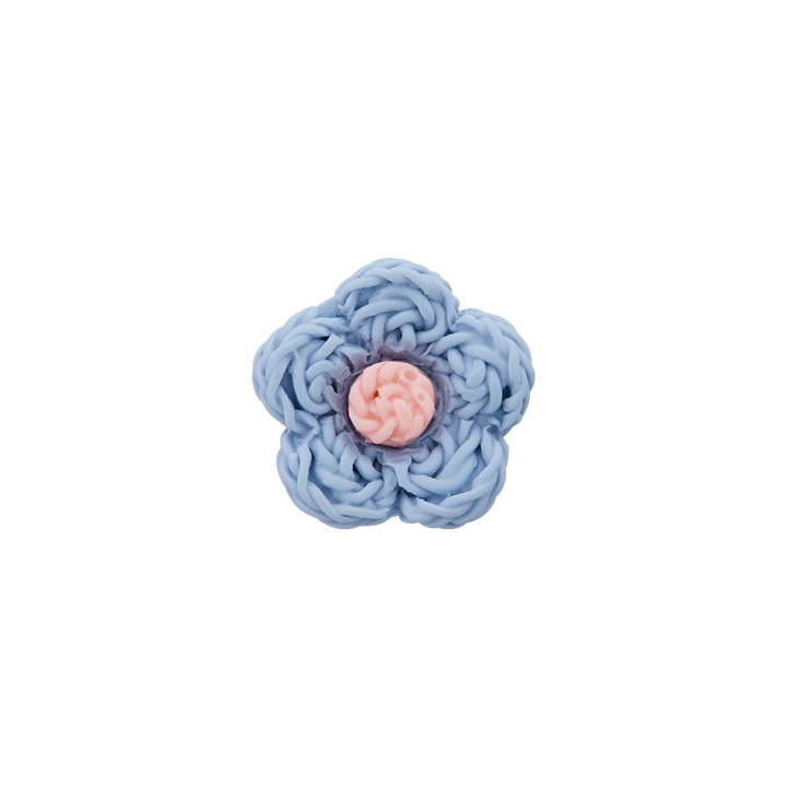 Bouton polyester pied, fleur, 13mm, bleu clair