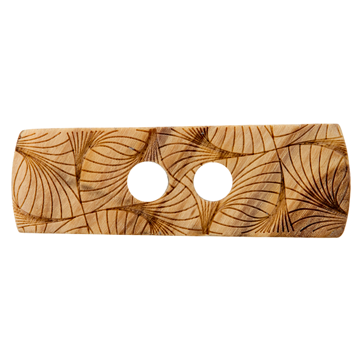 Wooden toggle 2-holes, Graphic pattern, 35mm, beige