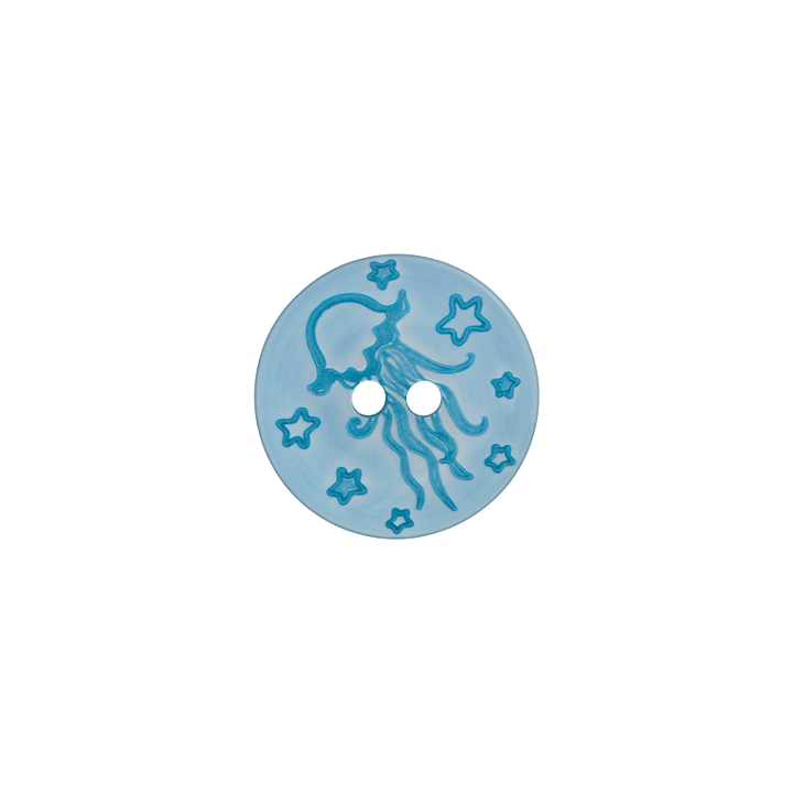 Polyester button 2-holes, 18mm, Jellyfish, dark turquoise