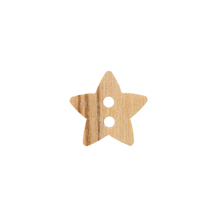Wood button 2-holes, Star, 12mm, beige