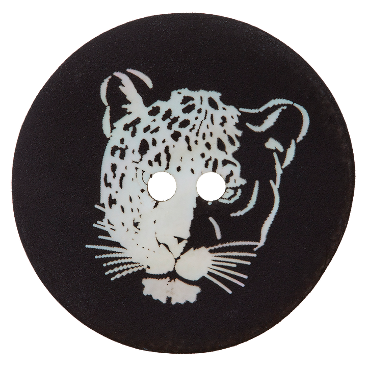 Mother of Pearl button 2-holes, Leopard, 28mm, black
