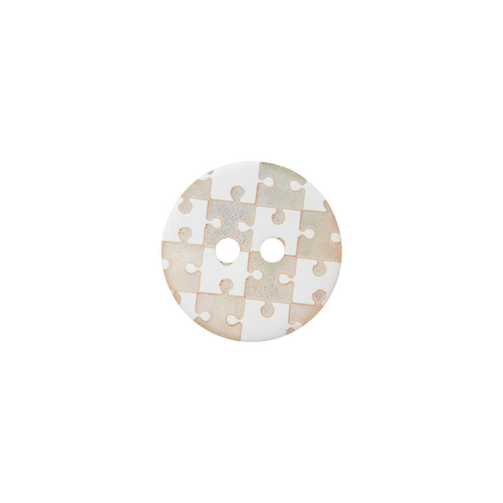 Mother of Pearl button 2-holes, Puzzle, 15mm, white