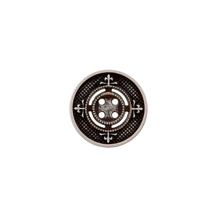 Metallknopf 4-Loch, Trachtenoptik, 18mm, altsilber