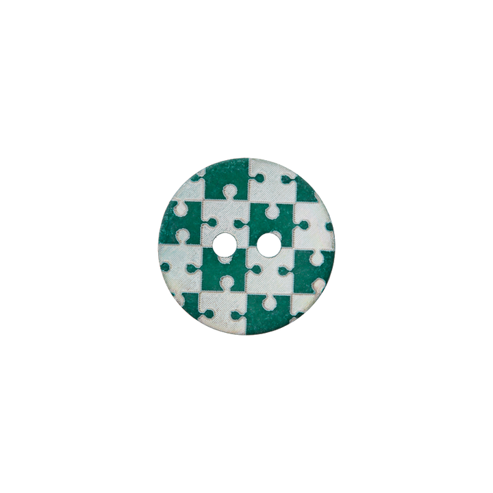 Mother of Pearl button 2-holes, Puzzle, 15mm, medium green