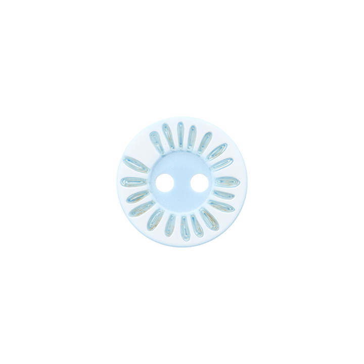 Polyester button 2-holes, Flower, 15mm, light blue
