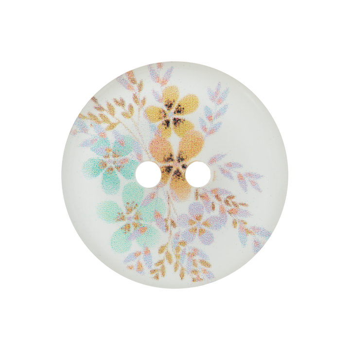 Polyesterknopf 2-Loch, Blumen, 20mm, mehrfarbig
