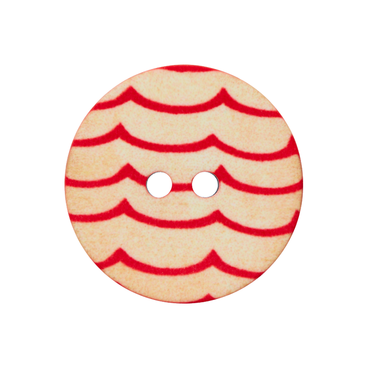 Polyester button 2-holes, Waves, 20mm, red