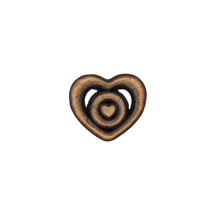 Пуговица «Сердце», металлическая, на ножке, 10 мм, цвет состаренной латуни