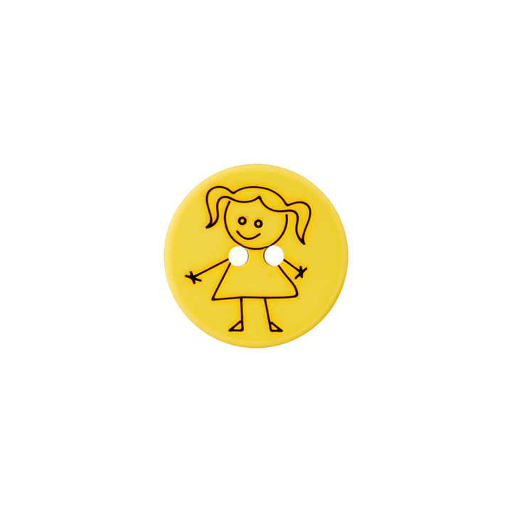 Polyester two-hole button Girl 15mm yellow